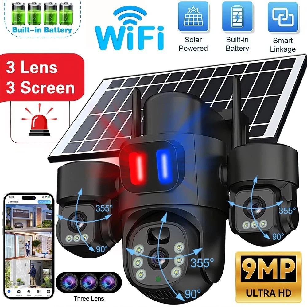 3-in-1 Wireless Solar Camera 360  Waterproof Durable Outdoor Energy Saving WIFI