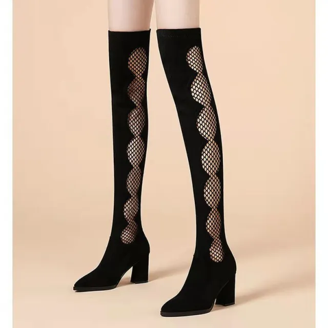 Thick heeled Hollow Sexy Boots Were Thin And Tall Black - Shop at LoveMi