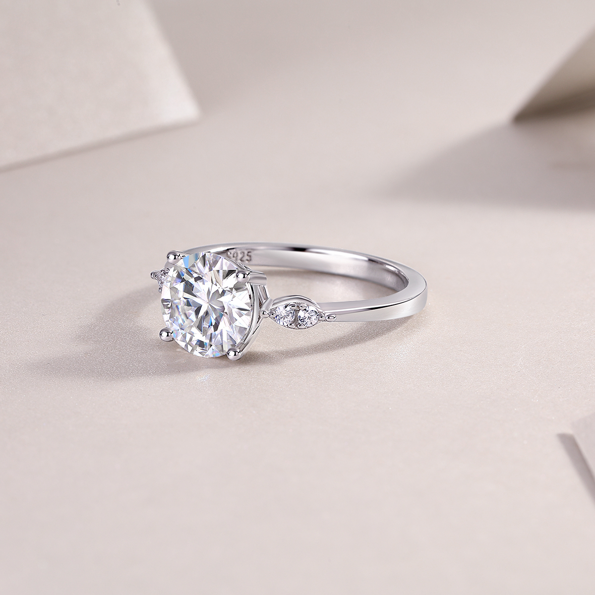 Elegant 2 carat moissanite ring available in sizes 5, 6, 7, 8, 9 with GRA certificate