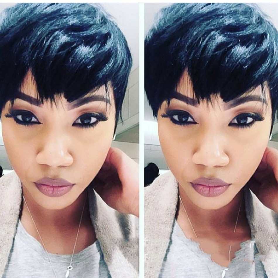 Wig Female Headgear Foreign Trade Black Short Straight Hair Pixie Cut Short Black Wigs — foto 6