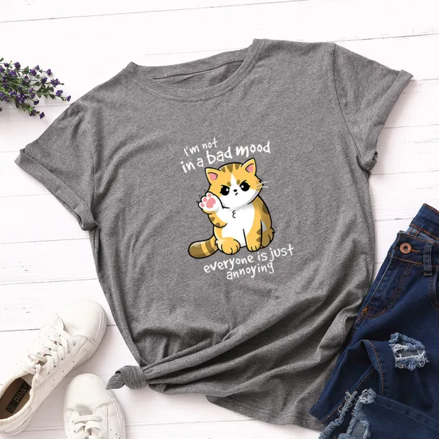 Women's Loose Round Neck Short sleeved Cotton T shirt Women's Top Dark Grey - Shop at LoveMi