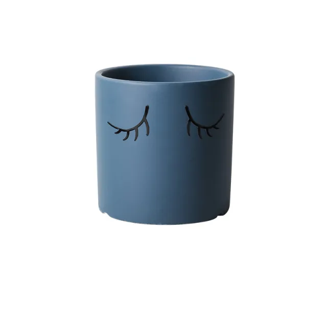 Ceramic Abstract Eyelashes Round Flower Pot Indoor Cactus Succulent Art Flower Pot Dark Blue - Shop at LoveMi