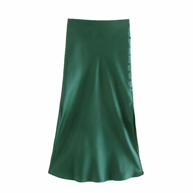 Title 6, Ladies Fashion Buttoned Slit Satin Skirt