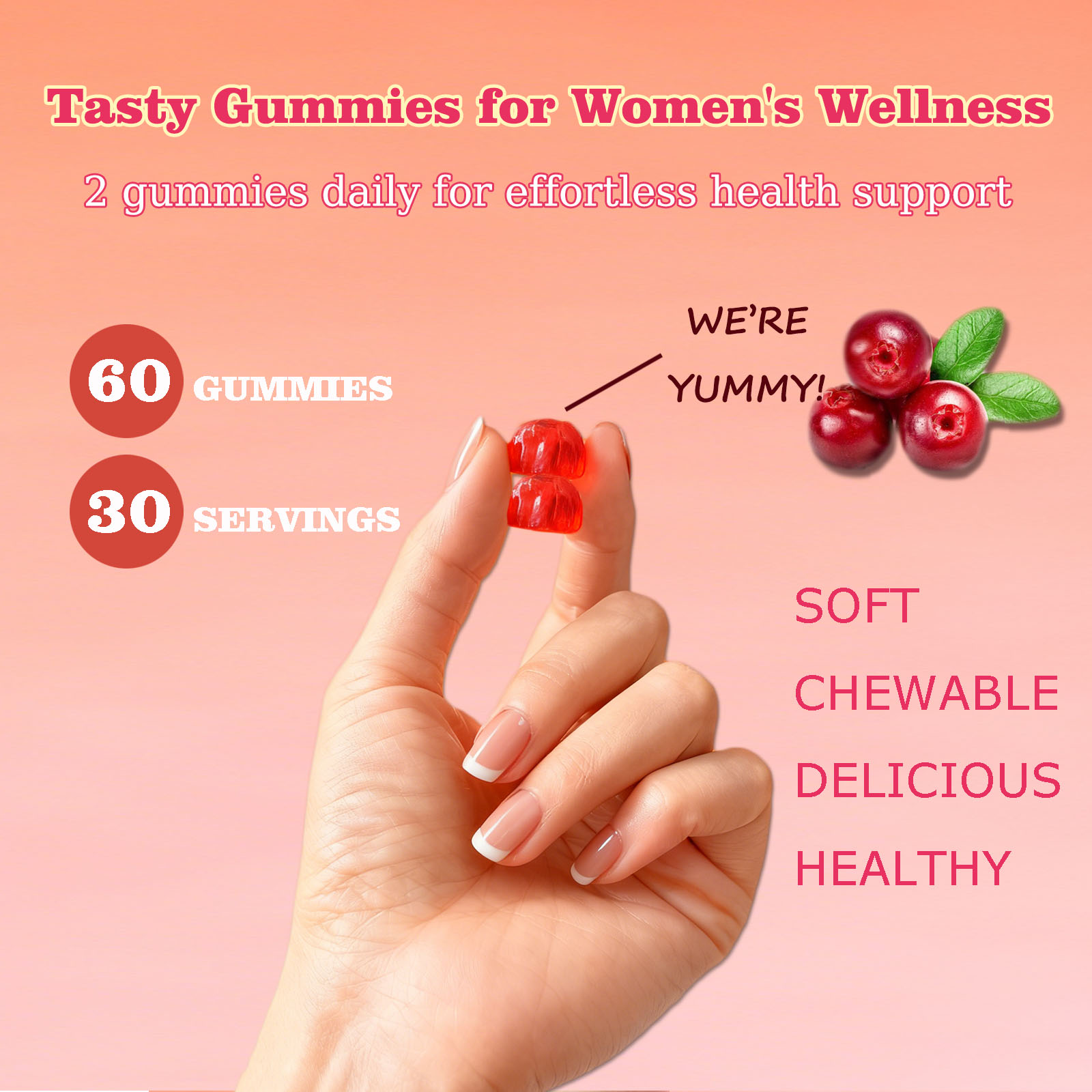 Cranberry Probiotic Gummies  Targets Body Odor, Women's Health, And PH Balance  Vegan 60 Gummies Per Pack