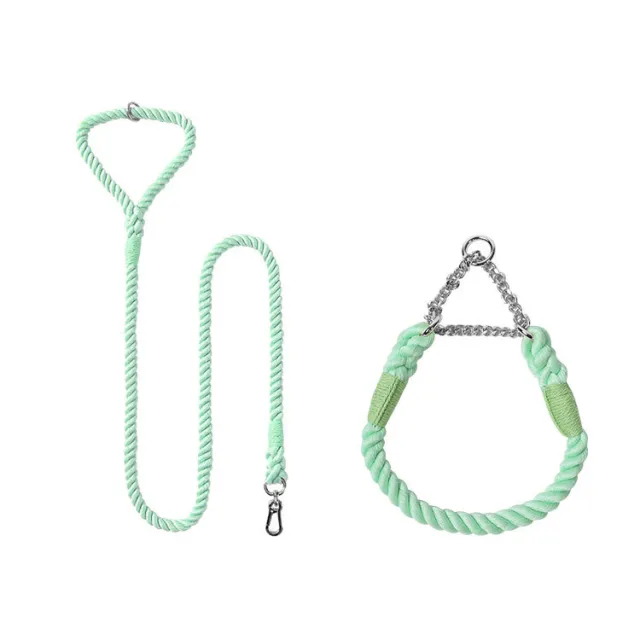Woven Cotton Pet Dog Leash Collar Set Mint Green Silver - Shop at LoveMi
