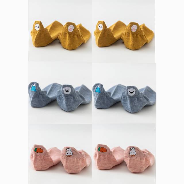 Four Seasons Style Cartoon Embroidered Ear Boat Socks Women Set D - Shop at LoveMi