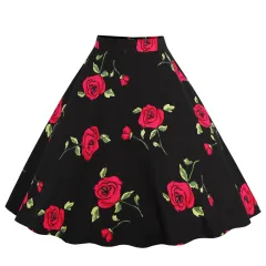 Vintage High Waist Polka Dot Print Skirt - Black - View 1