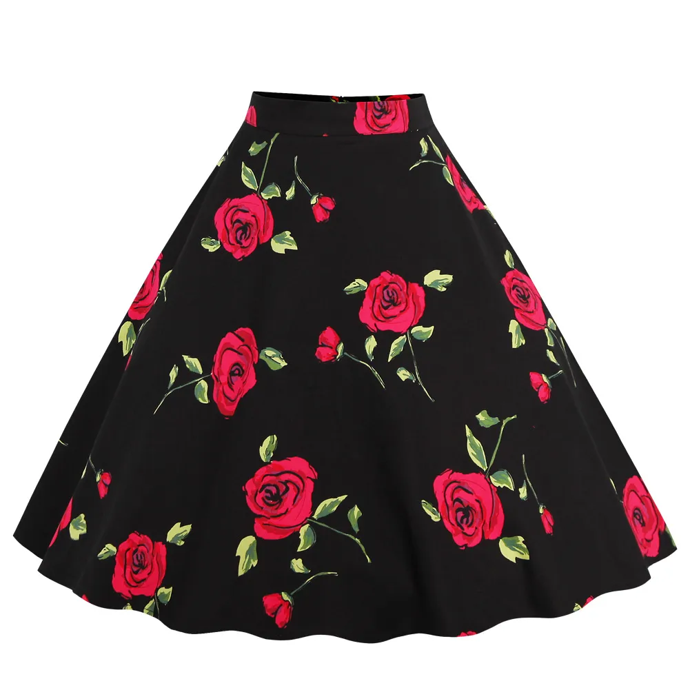 Vintage High Waist Polka Dot Print Skirt - Black