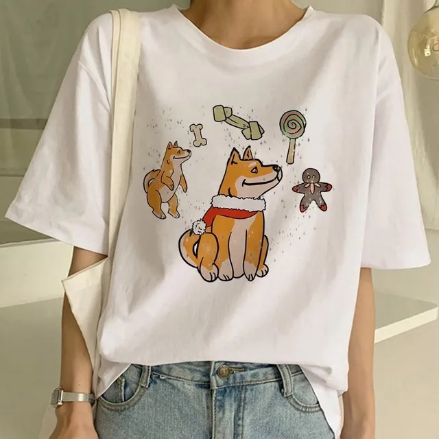 Women's Fashion Shiba Inu Dog Round Neck T shirt 2415Style Xs - Shop at LoveMi