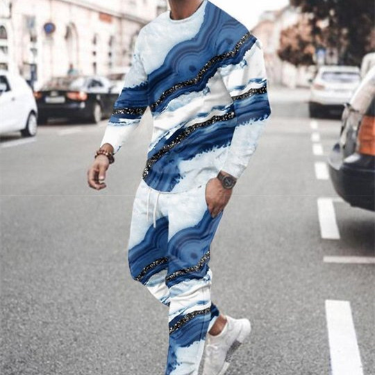 3d Digital Printing Crew Neck Sweater Sports Trousers Suit