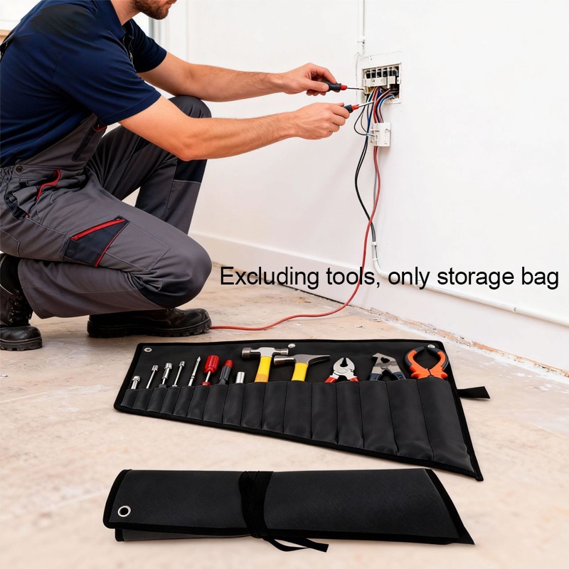 Black Wrench Roll Organizer 16 Pockets Tool Pouch Bag Up Storage M — image 10