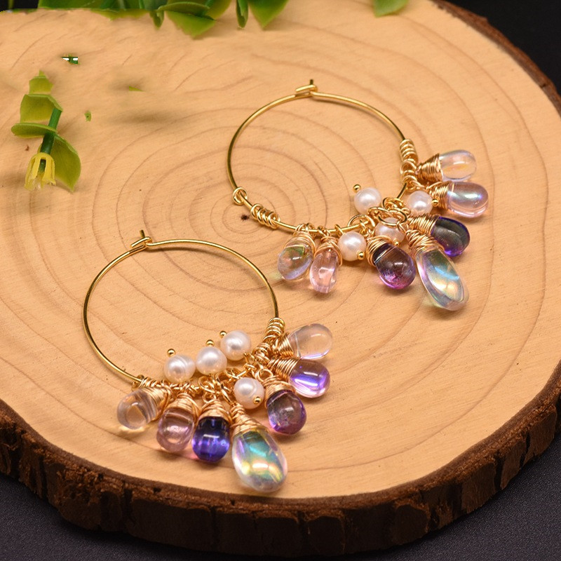 925 Silver Earrings Natural Freshwater Pearl Czech Crystal Earrings Women