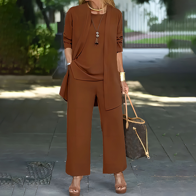 Women's Plus Size Casual 3-Piece Set Open Front Cardigan Sleeveless Vest Pants Solid Color Lounge Set - Image 3