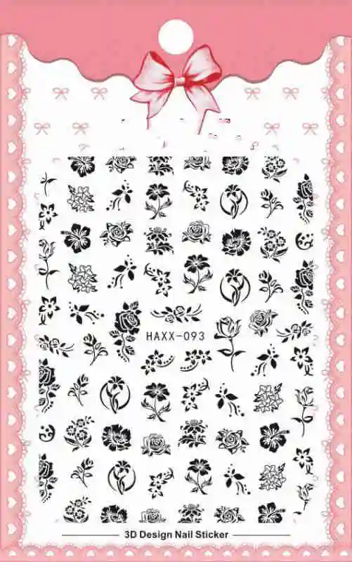 Black Butterfly Nails Stickers Decals White Flower