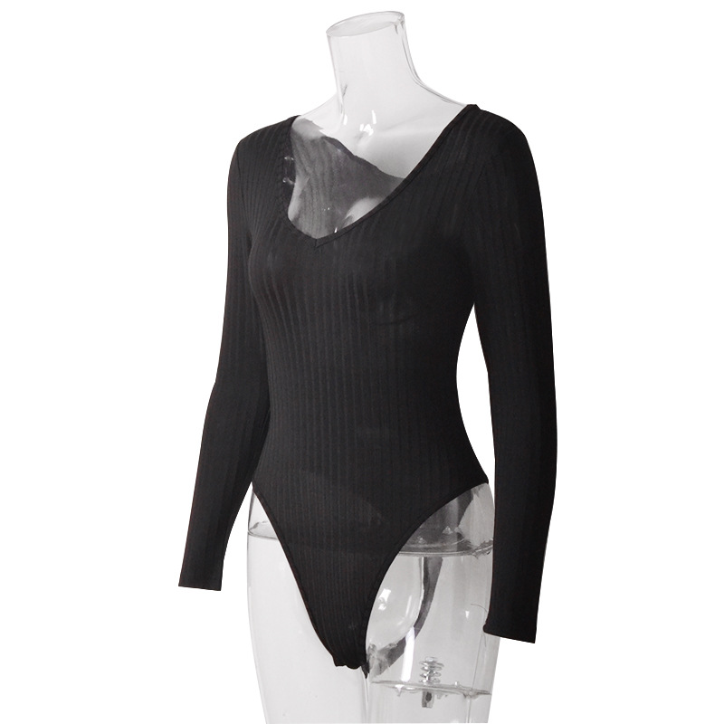 Deep V-neck Long-sleeved Pit Jumpsuit