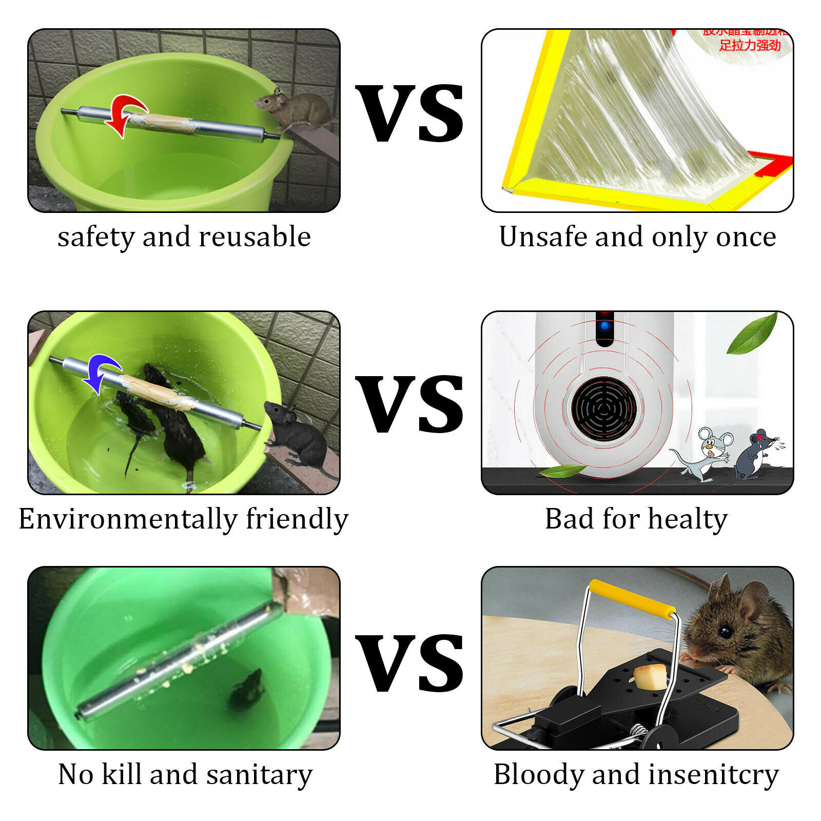 Metal Mice Rats Sticky-Mouse Killer Roll Trap Grasp Log Bucket Rolling Spinning 4