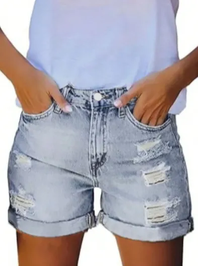 Womens Mid High Rise Ripped Jean Shorts Distressed Stretchy Denim Shorts - Shop at LoveMi