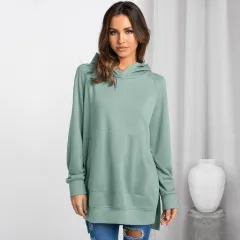 Women's Fashion Hooded Pullover Solid Colour Sweatshirt Top - Green - View 1
