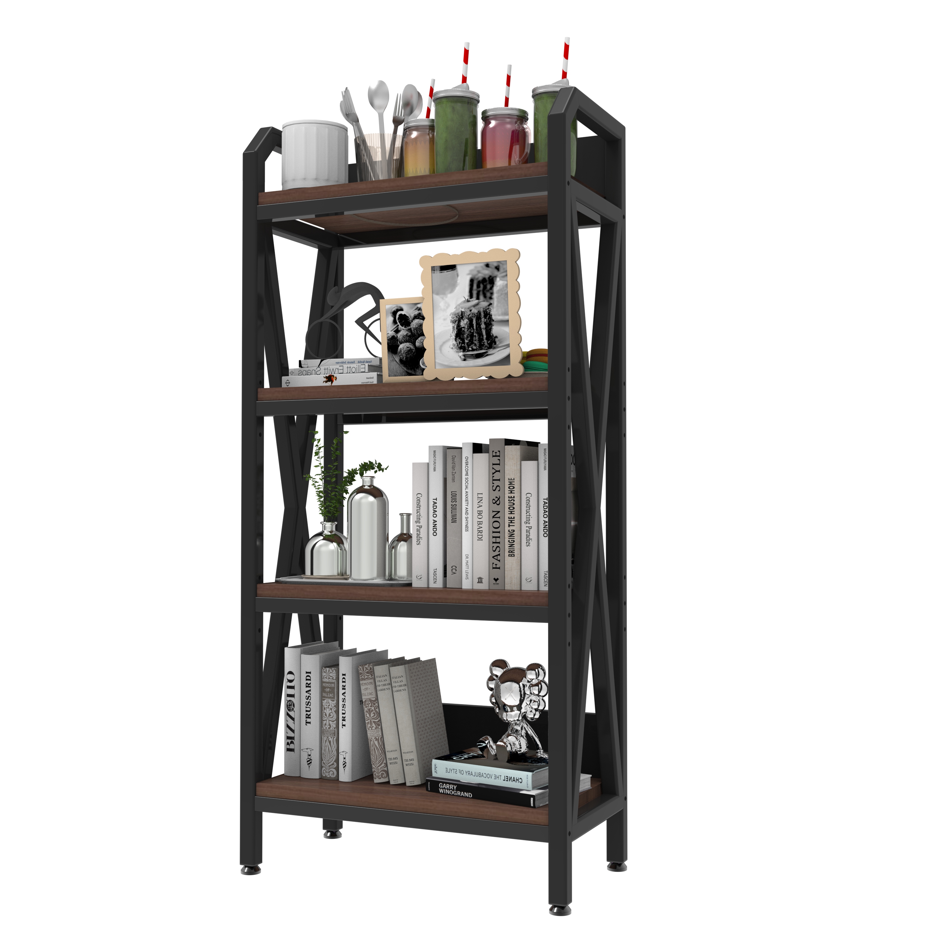 56.30'' Bakers Rack 4-Level Storage Shelves Mental And Wooden Kitchen Shelves, Kitchen Organizers And Storage, For Garage, Pantry, Bathroom ,25.60'' Length