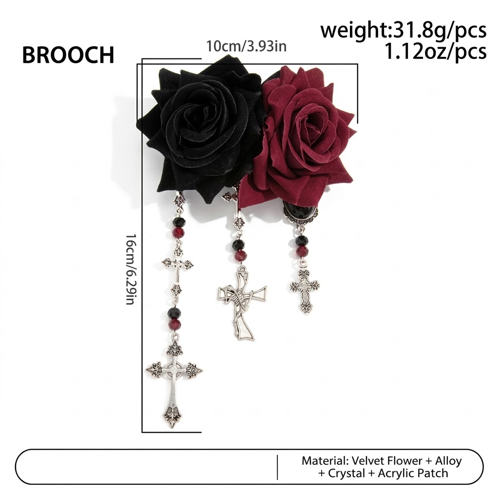 Velvet Rose Cross Brooch, picture 3 of 5