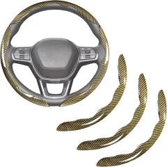 Carbon Fibre Steering Wheel Covers Clip On Steering Wheel Cover Yellow - Cb24130 - View 1
