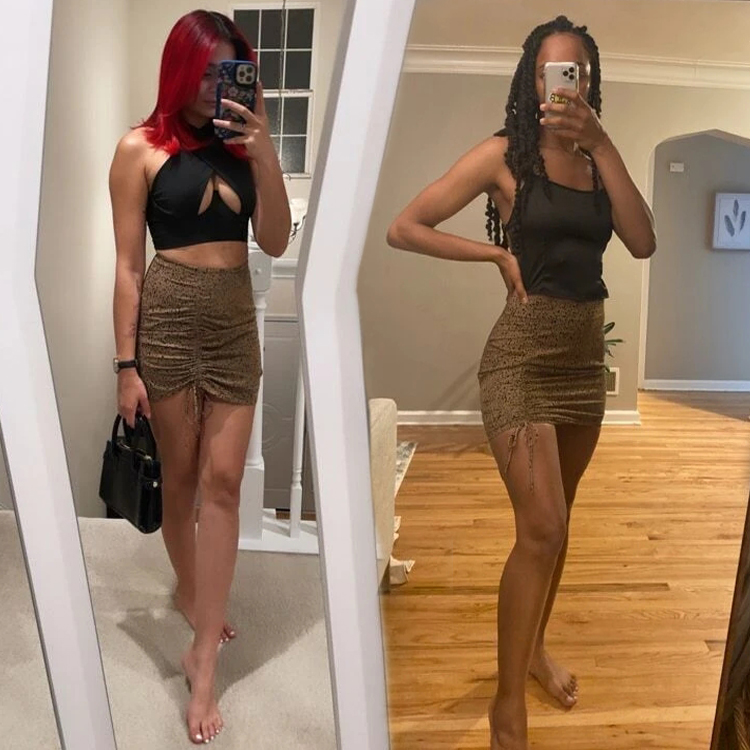 Women European And American Sexy Mini Drawstring Short Skirt Ladies Leopard Print High Waist Slim One Step Skirt Skirt Leopard - Shop at LoveMi