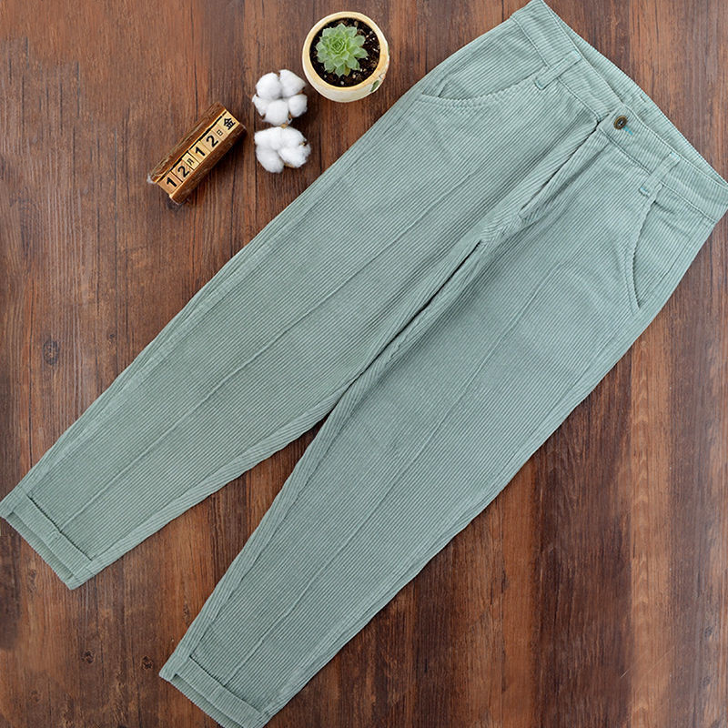 Title 2, Cropped Corduroy Trousers Thick Striped Harem L...