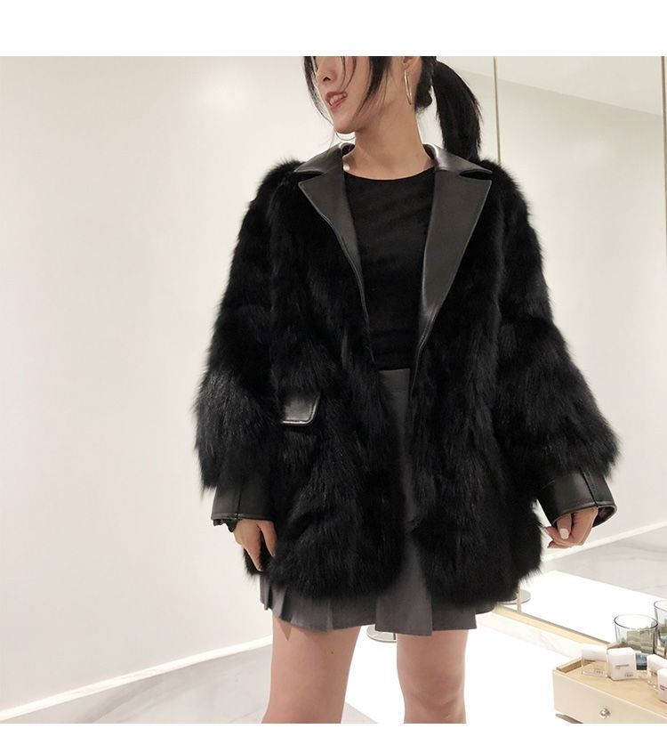 Faux Fox Fur Mid length Fur Coat Black - Shop at LoveMi