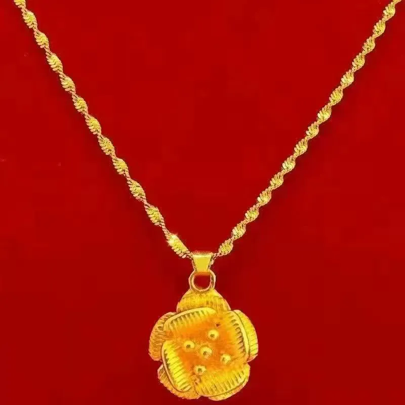 Gold-plated Brass Pendant Necklace For Women, Water Wave Textured Collarbone Chain