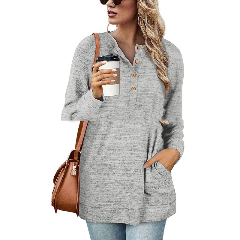 Title 1, Solid Color Long-sleeved Round Neck Pullover Bu...