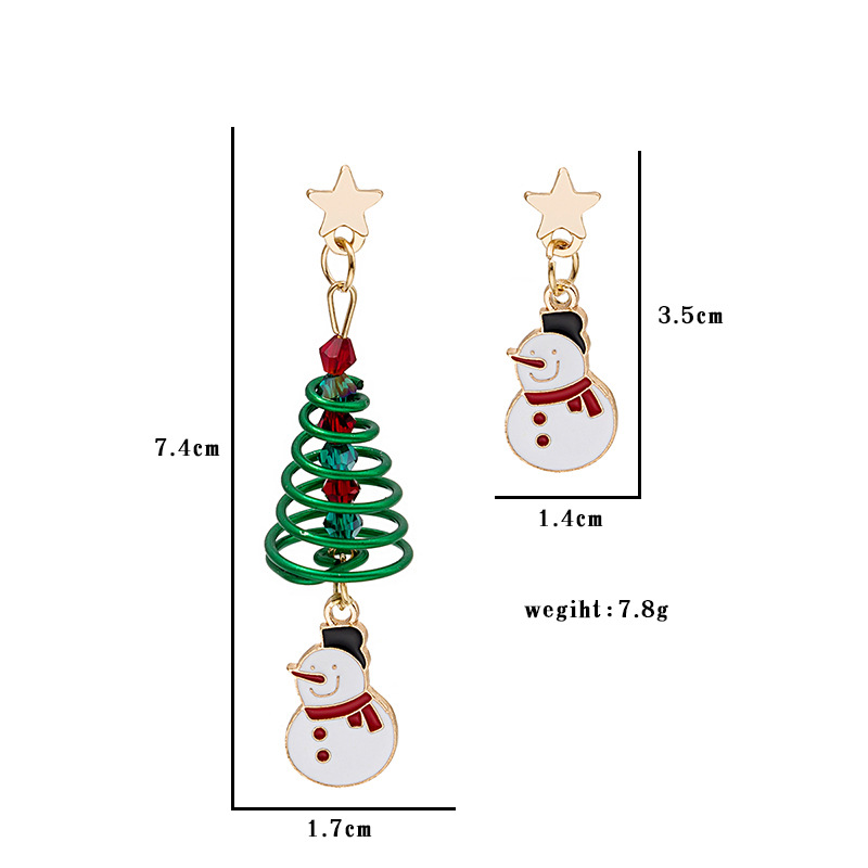 Creative Asymmetric Spiral Christmas Tree Pendant Stud Earrings