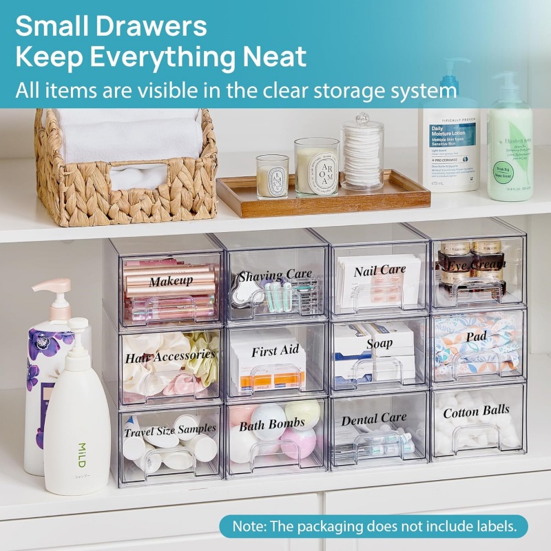 2 Pack Clear Small Stackable Storage Drawers Acrylic Makeup Organiser — image 5