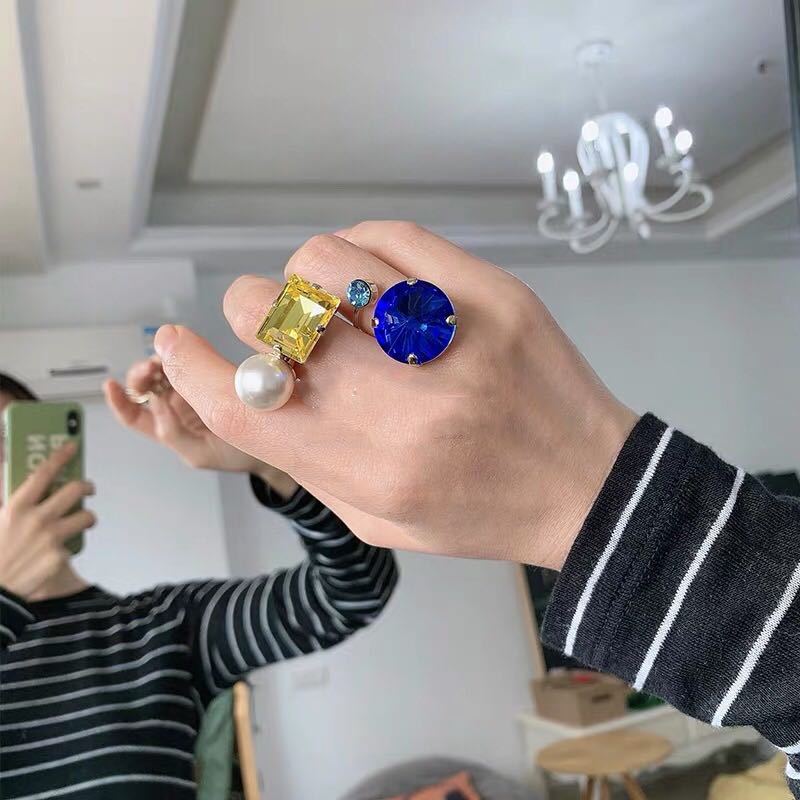 New European And American Retro Yellow Sapphire Ring Exaggerated Personality Ring