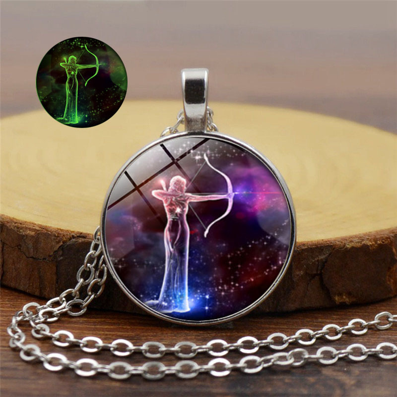 Fluorescent Luminous Ornament Retro Time Gem Cabochon Necklace Twelve Constellation Full Set Q - Image 1