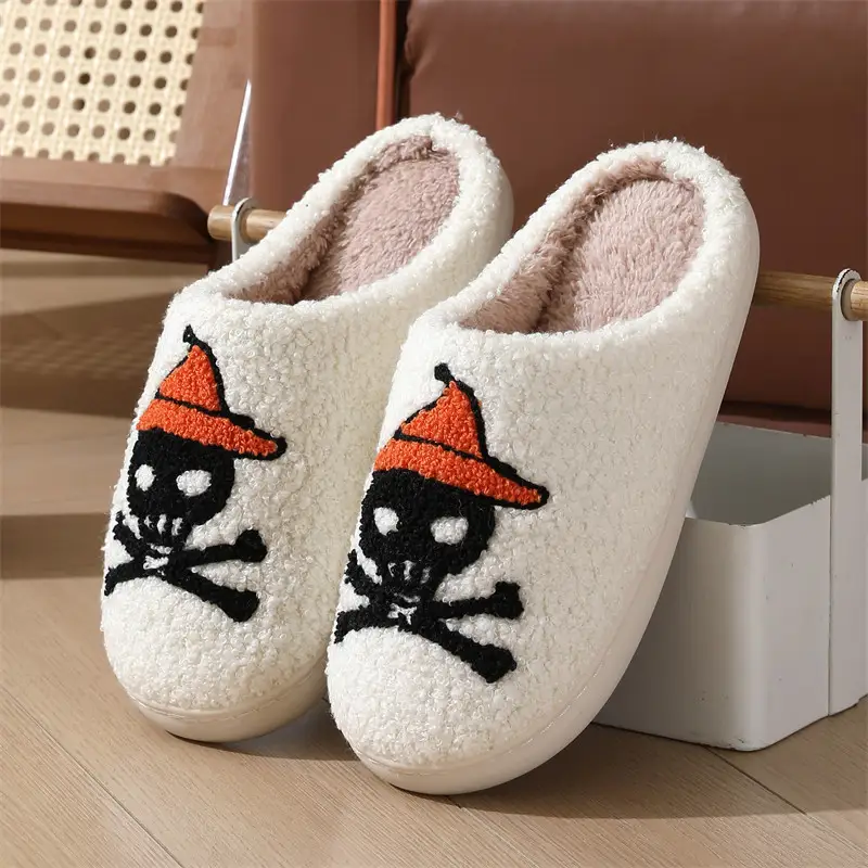 Halloween Plush Slippers with Skull and Bat Designs — Pirate Style, 36to37