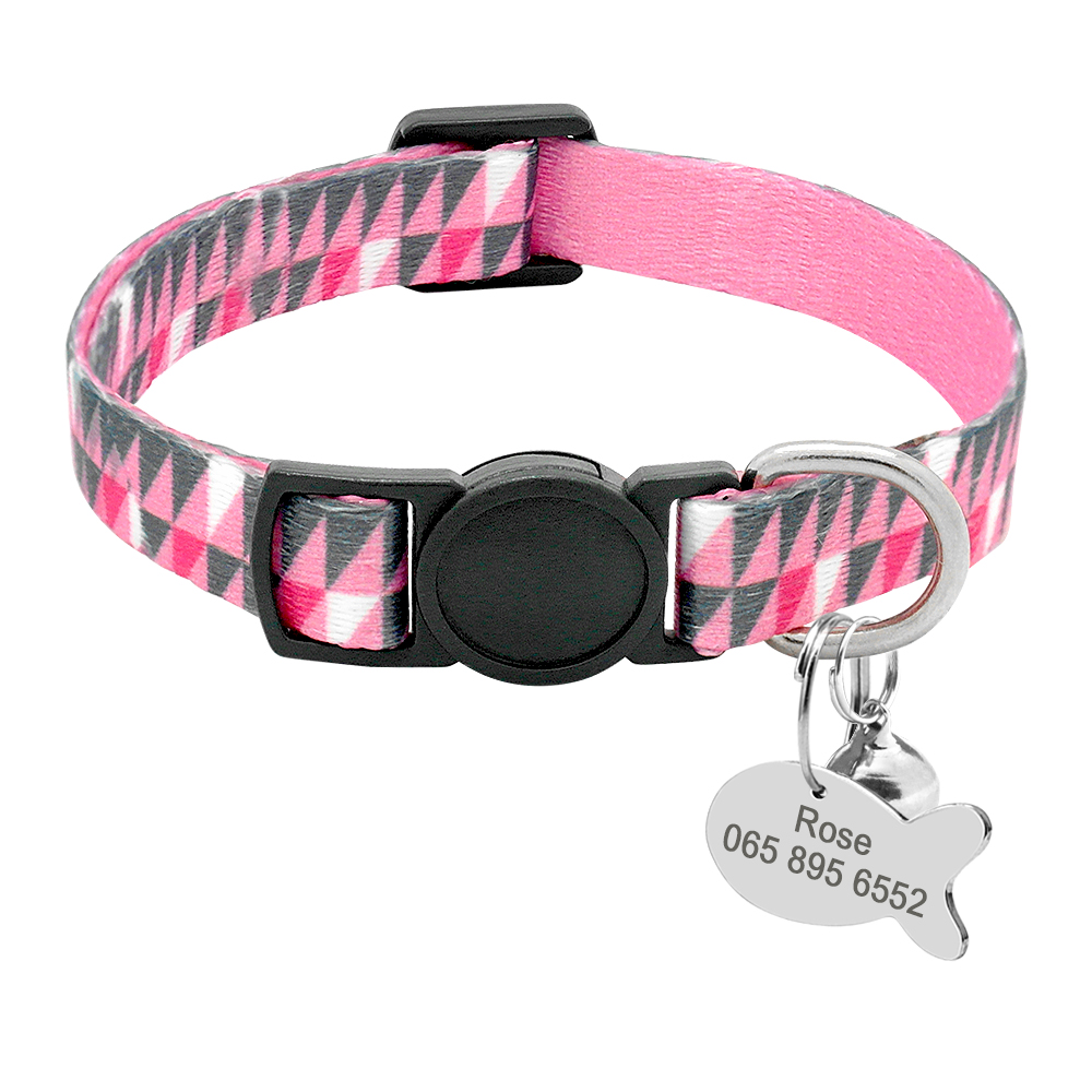 Cat Lettering Bell Collar Anti lost Tag Grid Pink - Shop at LoveMi