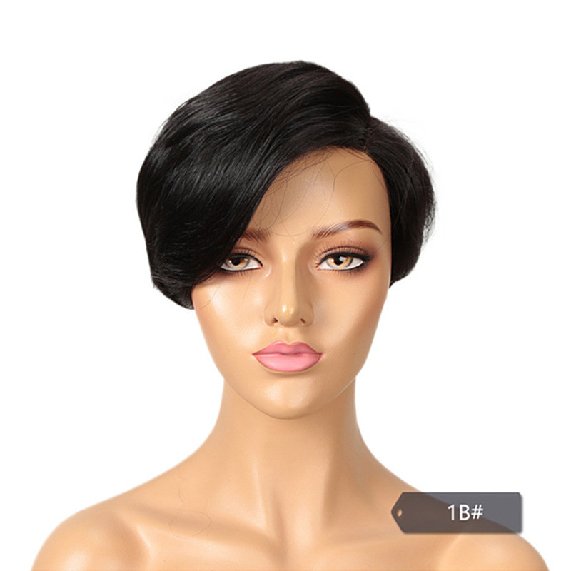 Wig Short Hand Woven Lace Color Real Hair Headgear Women Black - Shop at LoveMi