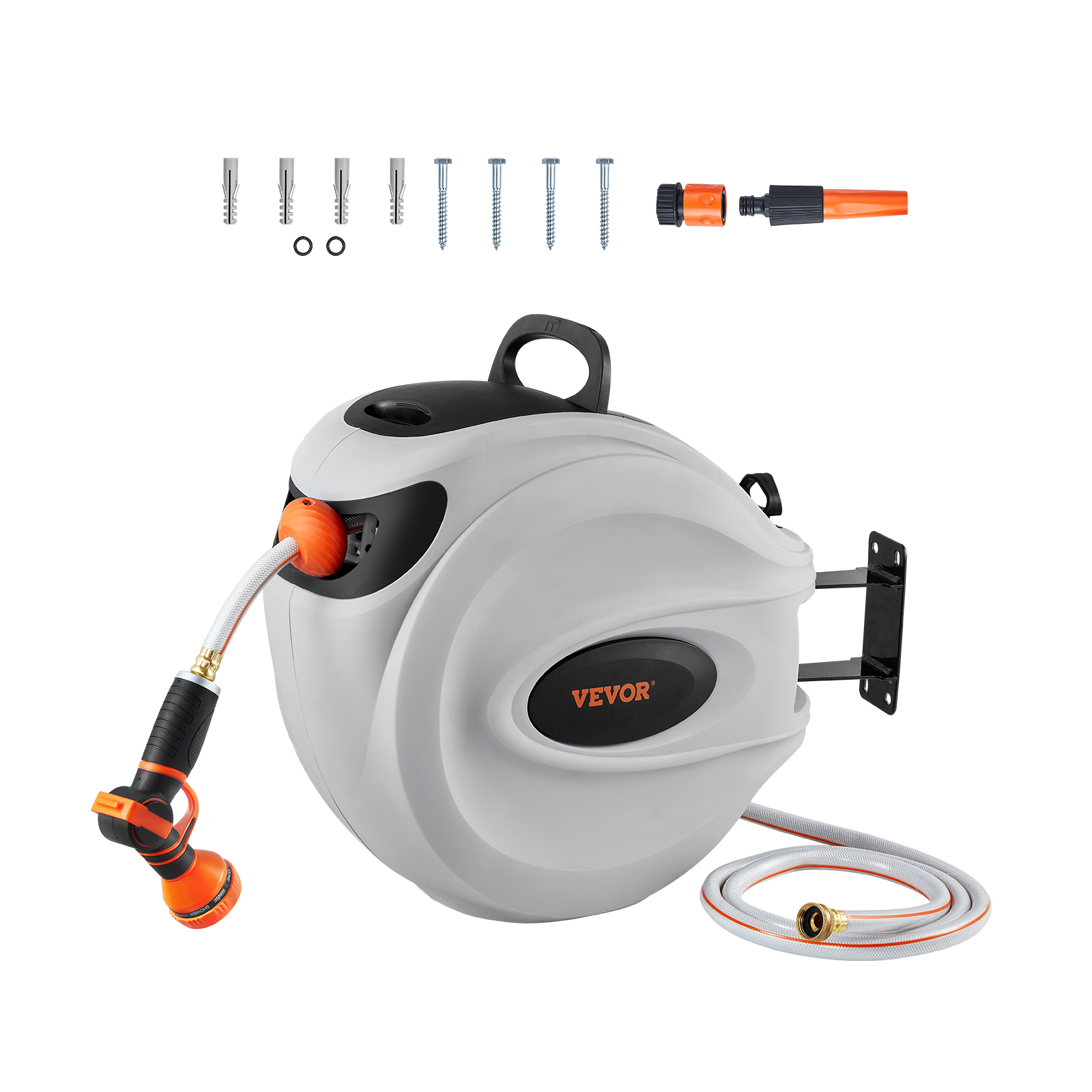 VEVOR Retractable Garden Hose Reel Wall Mounted Swivel Auto Rewind Water Hose