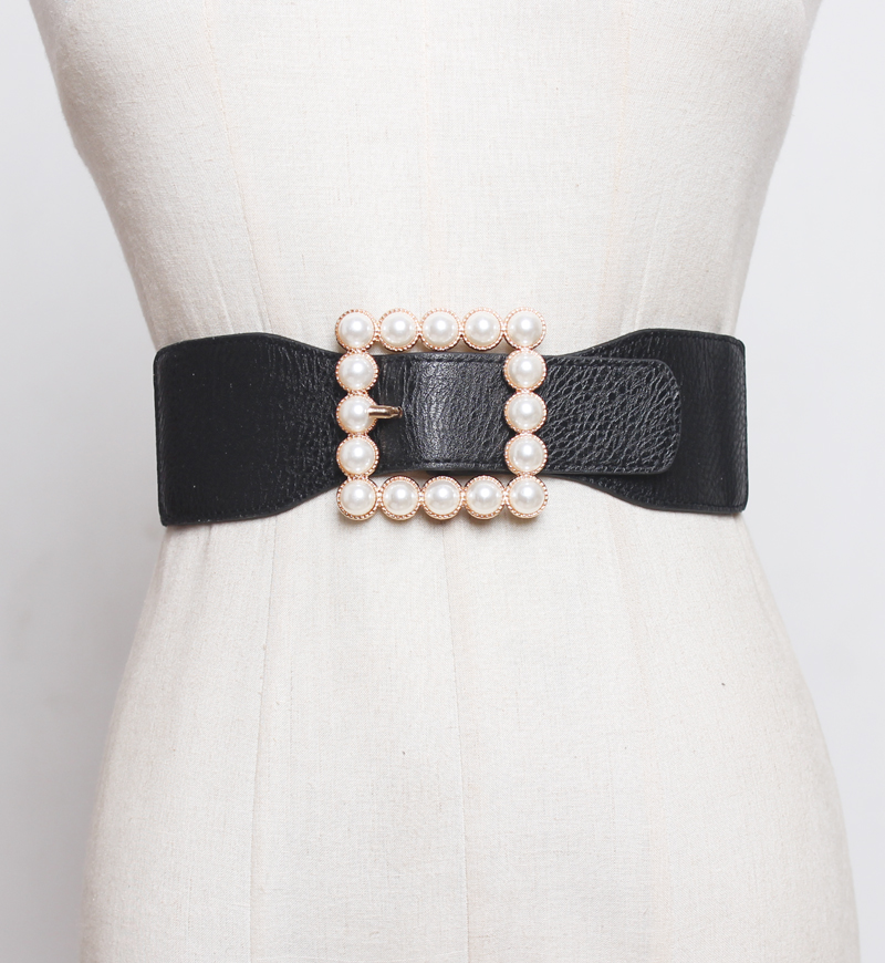 Title 4, Pearl buckle black wide waist women