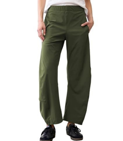 Women Barrel Curved Ankle Work Pants, Elastic High Waist, Loose Wide Thigh Slim Cuff Travel Trousers — view 5