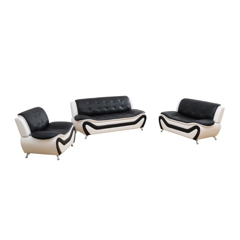 Pickup Only--Black & White Faux Leather 3-Piece Couch Living Room Sofa Set