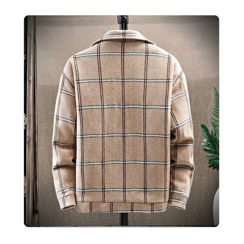 Checker Short Cotton Windbreaker College Students' Tweed Coat