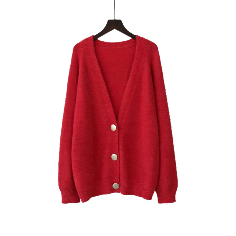 Plush Net Red Knit Cardigan Gentle V-neck Loose Top