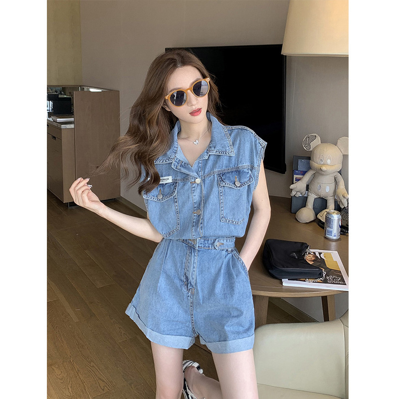 High Waist Small Denim Jumpsuit