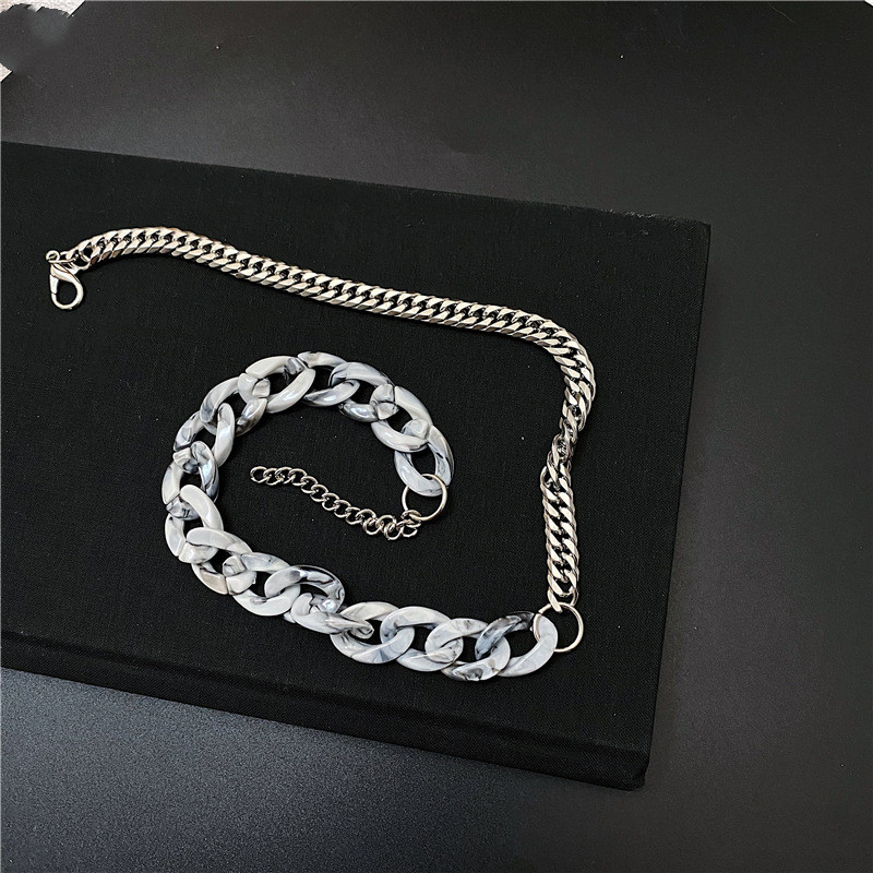 Tide Brand Niche Design Titanium Steel Acrylic Stitching Cuban Chain Necklace
