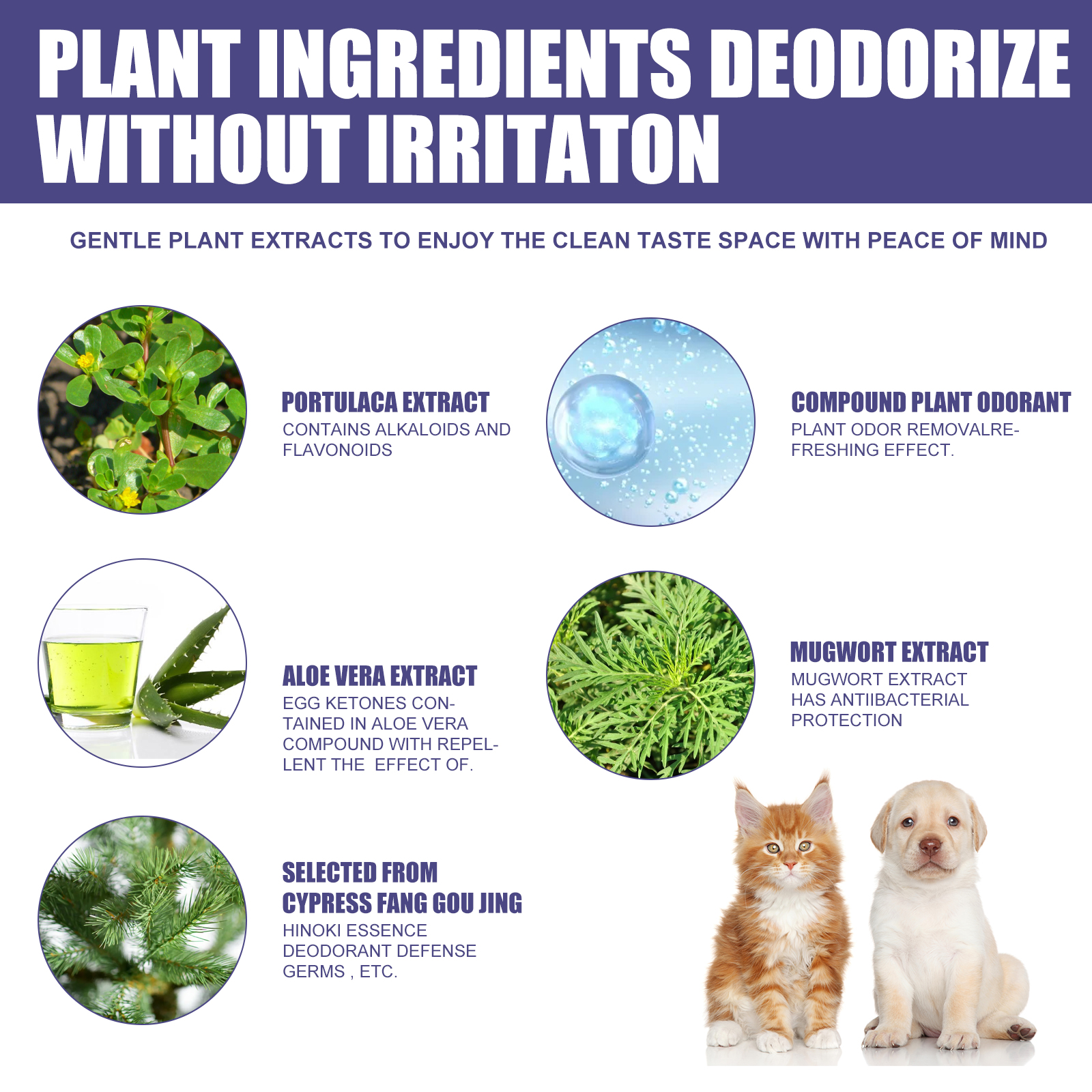 60ml Natural Pet Deodorant Spray With Portulaca & Aloe Extract, Pet Odor Eliminator, Non-Toxic Gentle Formula For Dogs thumbnail 7