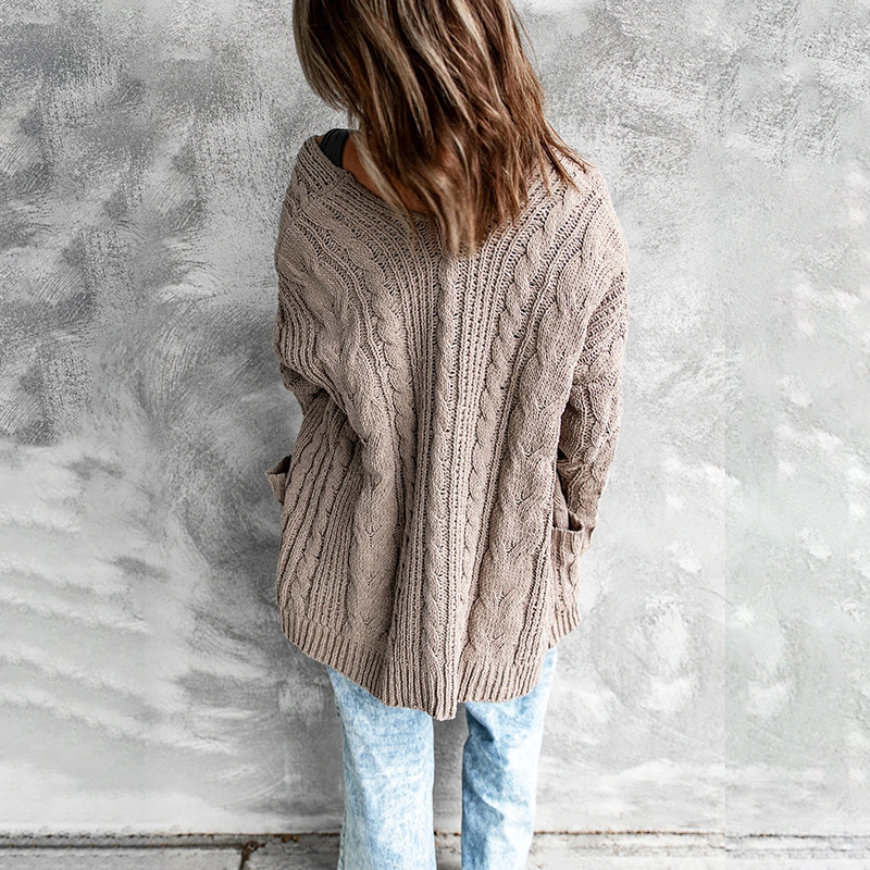 Title 5, Solid color long-sleeved loose mid-length knit ...