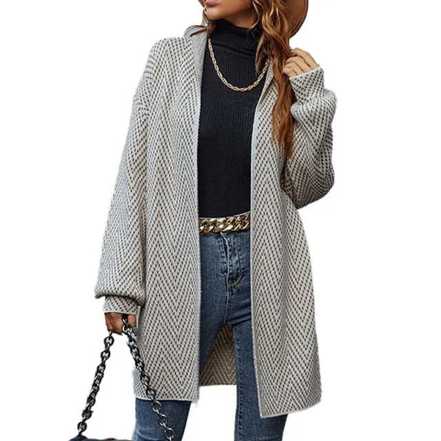 V neck Solid Color Knitted Cardigan Sweater Coat Khaki - Shop at LoveMi