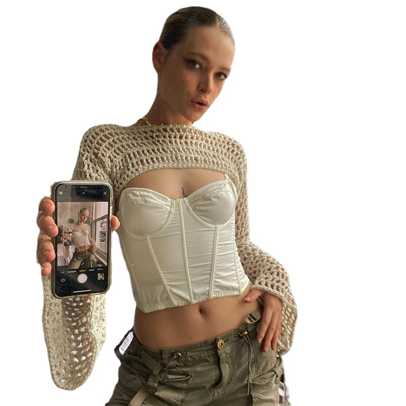 Short Solid Color Hollow Woolen Blouse New Loose Pullover