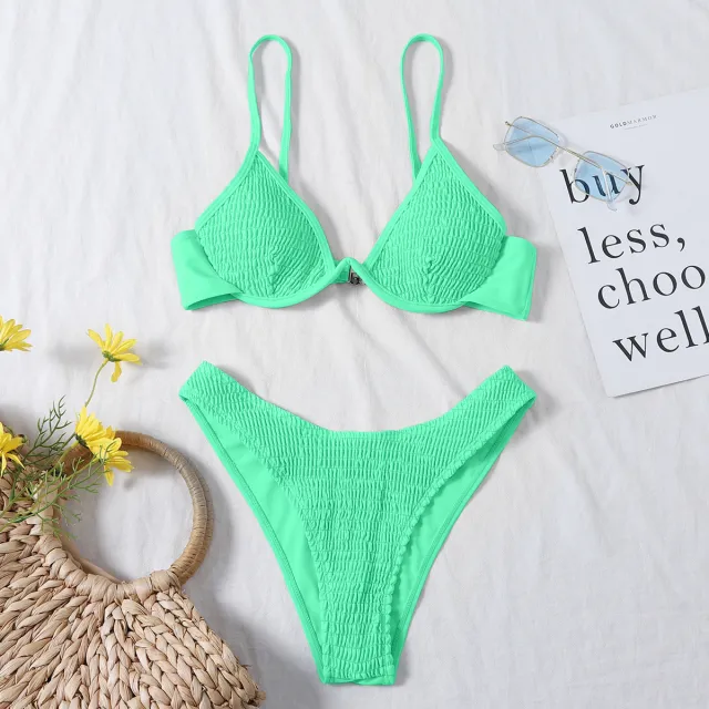 Ladies Bikini Ruched Craft Nylon Swimsuit Green - Shop at LoveMi
